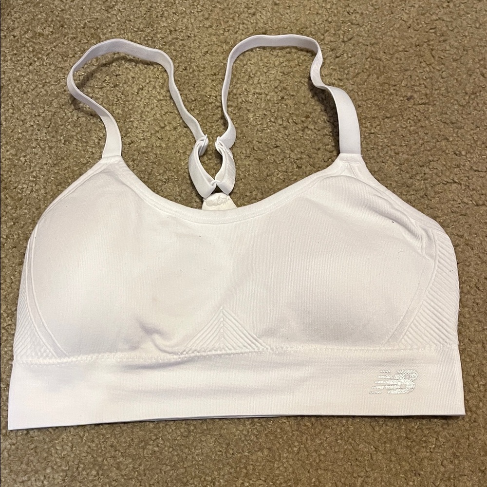 New Balance White Sports Bra with Logo